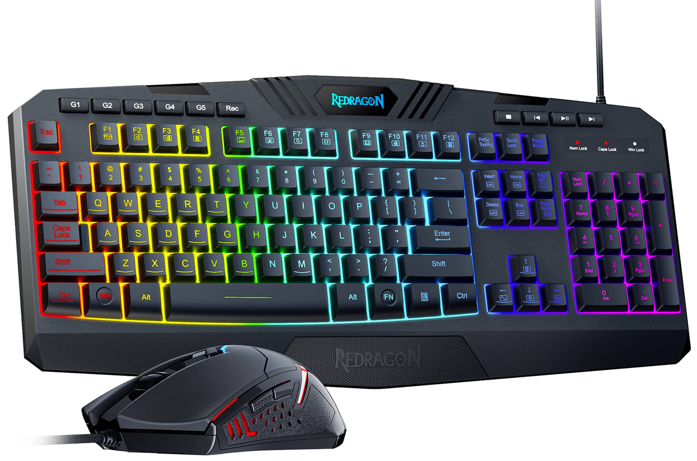 REDRAGON - S101-4 Programmable Gaming Keyboard and Mouse Combo Set, RGB Backlit, 5 Macro Record Keys, US Layout and 7200DPI Mouse - Black