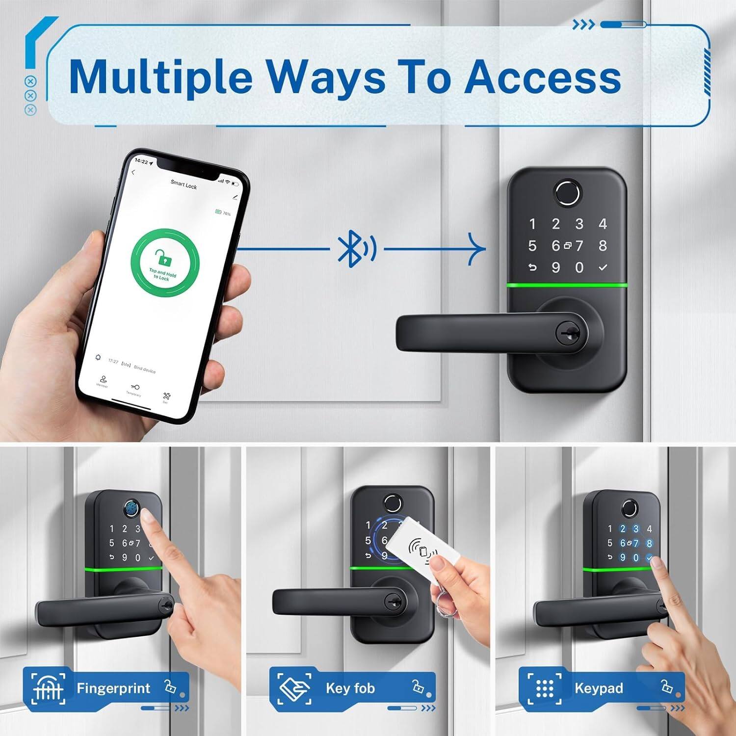 Multiple Ways To Access

- Smart Lock
- Fingerprint
- Key fob
- Keypad