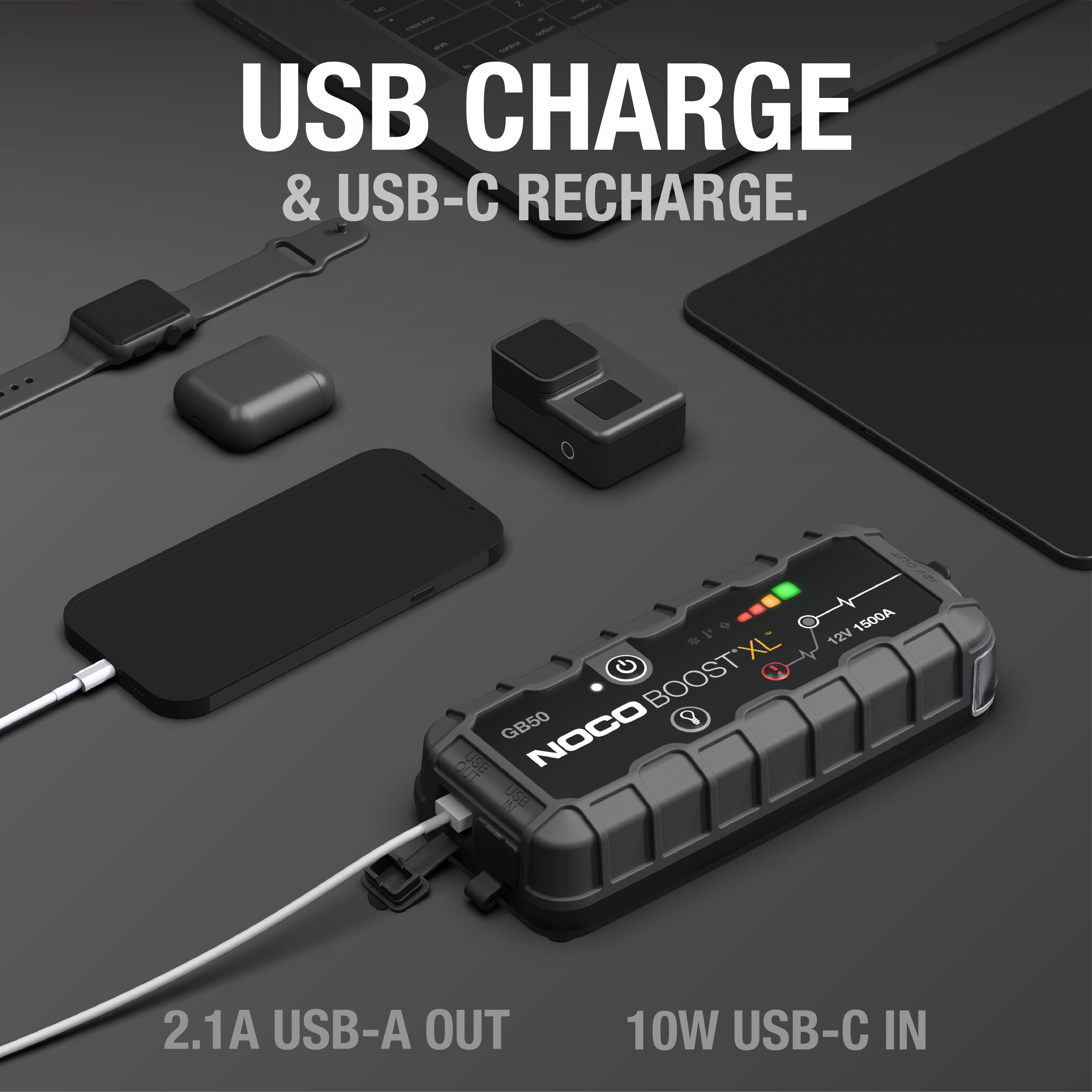 USB CHARGE & USB-C RECHARGE.

2.1A USB-A OUT

10W USB-C IN