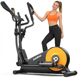 Pooboo - Magnetic Elliptical Machine for Home,Quiet 16-Level Resistance, 17" Stride, LCD Monitor&350lbs Capacity - Orange