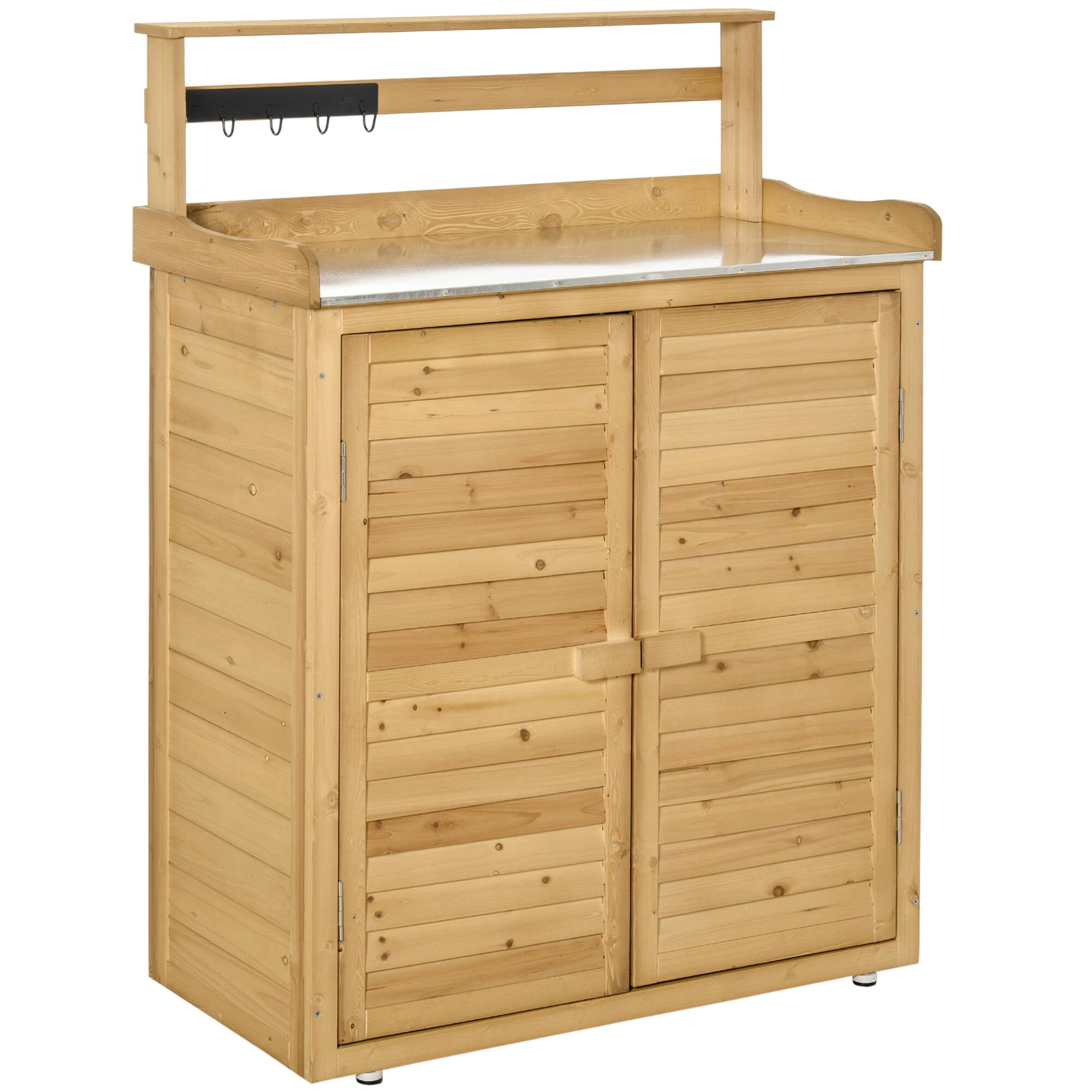 Outsunny - Garden Potting Bench Table Wooden Workstation Shed with Tabletop, Hooks, 3-Tier Shelves Cabinet, 2 Magnetic Close Doors price history on PriceWatchPro