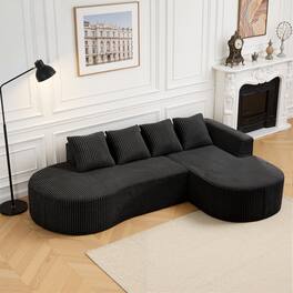 Meqiodas - Curved Sectional Sofa with Chaise, Modern Luxury Corduroy Cloud Modular Couch with Deep Seat, No Assembly Required - Black