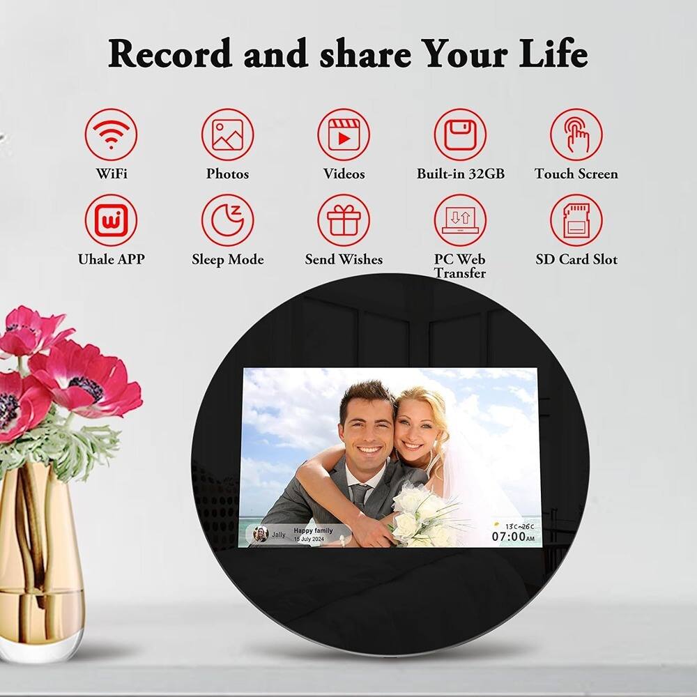 Record and share Your Life

- WiFi
- Photos
- Videos
- Built-in 32GB
- Touch Screen
- Uhale APP
- Sleep Mode
- Send Wishes
- PC Web Transfer
- SD Card Slot

Happy Family
Jally
15 July 2024
13C-26
07:00 AM