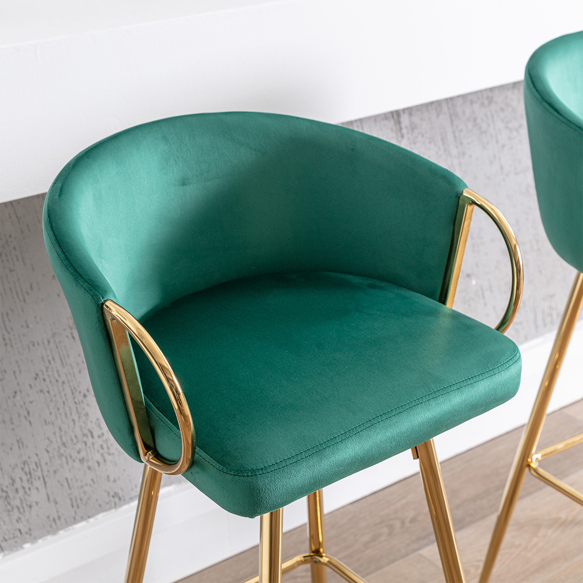 Alt View 1. Trinkets Crazed - 26" Velvet Counter Stools Set Of 2, Luxury Bar Chair With Low Back and Gold Legs For Kitchen Island - Green.