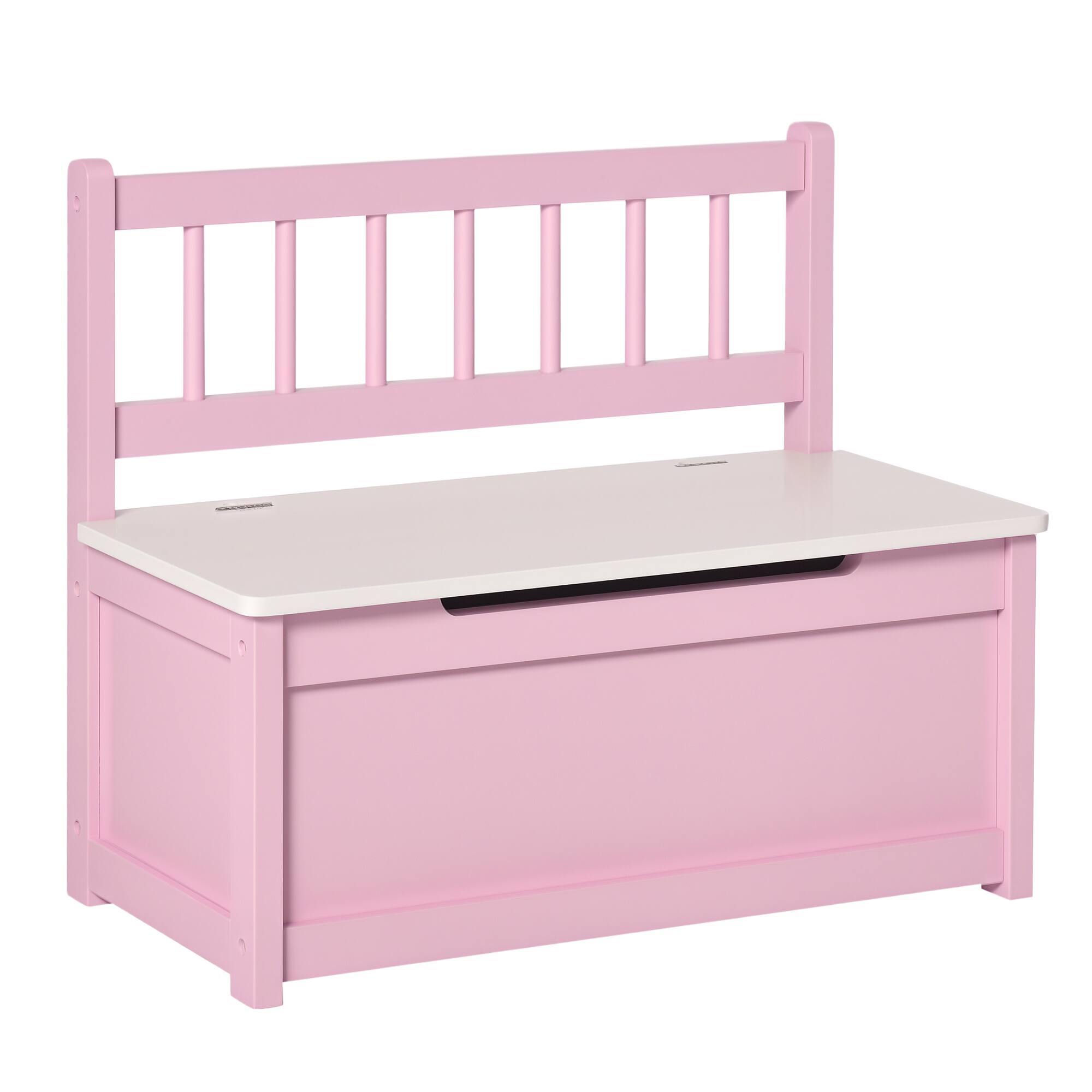 Qaba - Toddler Toy Box Storage Bench with Large 27 L Interior, Kids Storage Bench Seat for Toddler Playroom, Bedroom Furniture - Pink