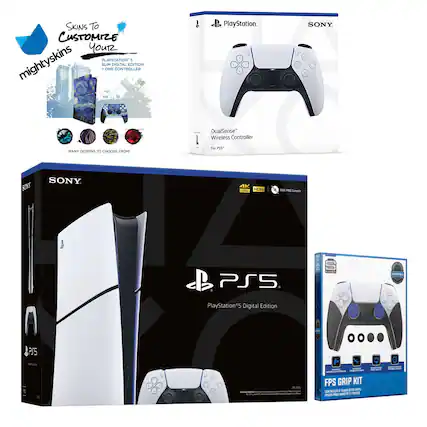 **mighty skins**
**Skins To Customize Your PlayStation 5 Slim Digital Edition**
**PlayStation 5 Slim Digital Edition**
**DualSense Wireless Controller For PS5**
**FPS Grip Kit**
**Many Designs To Choose From!**
**4K 120Hz**
**HDR**
**4K Free Game**
**PlayStation 5 Digital Edition**
**FPS Grip Kit**
**Controller Triggers & Sticks Grip**
**Precision PS5 Wireless Controller**