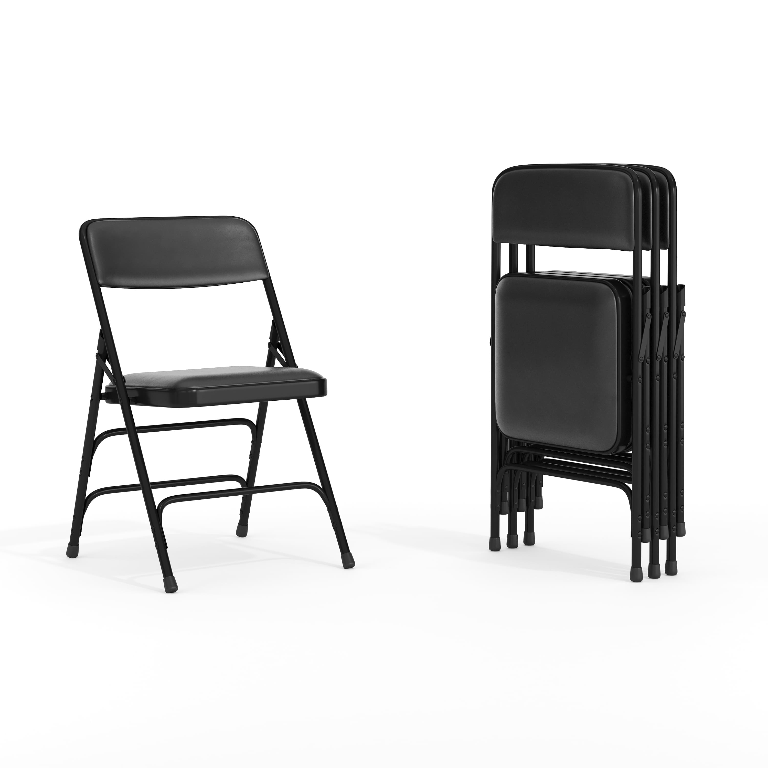 Emma + Oliver - 4 Pack Home & Office Portable Party Events Padded Metal Folding Chair - Black Vinyl/Black Frame