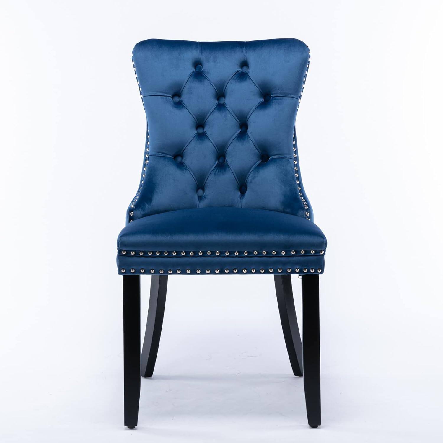 Alt View 4. Trinkets Crazed - Velvet Dining Chairs Set of 2, Upholstered High-end Tufted Dining Room Chair with Wood Legs Nailhead Trim for Kitchen - blue.