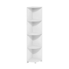 FurniFact - 4-Tier Corner Shelf Bookcase with Sturdy Engineered Wood Construction - White