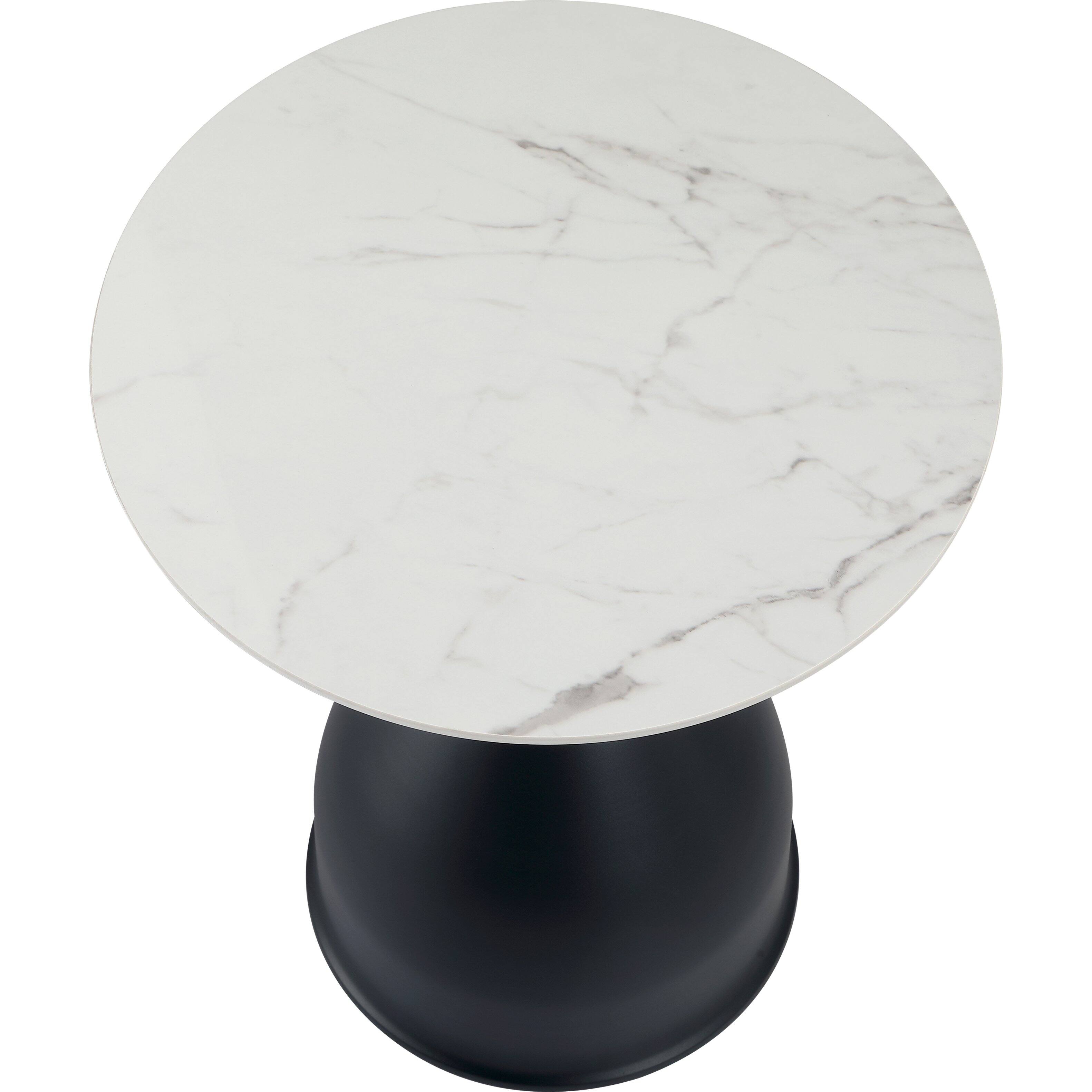 Alt View 4. LeisureMod - Bento Round Sintered Stone Side Table with Pedestal Steel Base for Home/Office - Black.