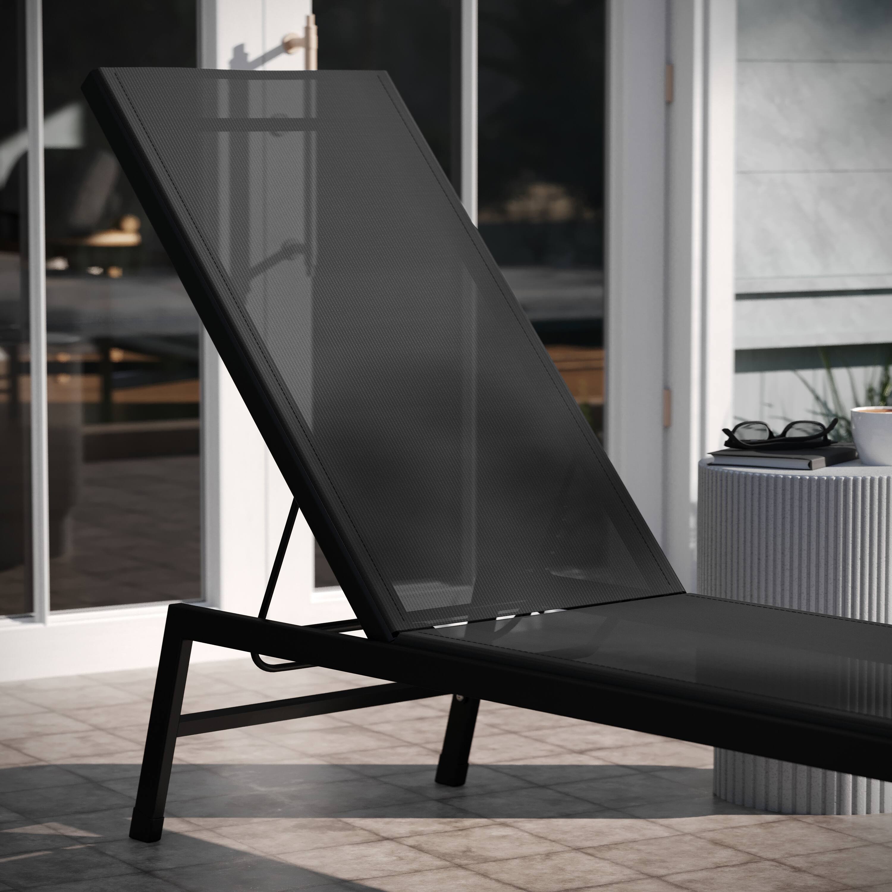 Alt View 4. Emma + Oliver - Braelin Textilene Adjustable 5 Position Patio Chaise Lounge and Metal Frame - Black.