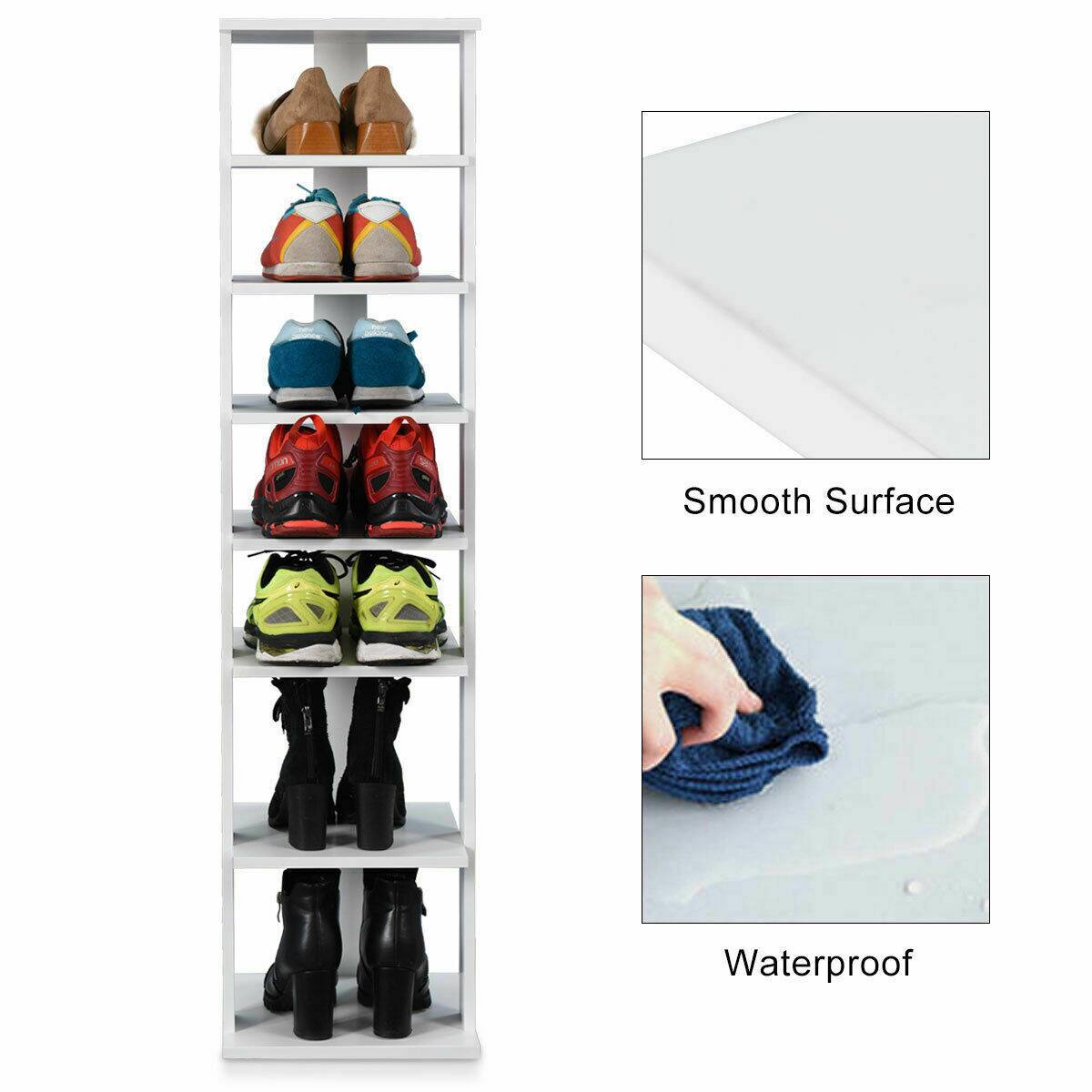 Smooth Surface: The shoe rack is designed to be placed on a smooth surface, such as a tile floor or a wooden table. This ensures that the rack remains stable and does not tip over.
Waterproof: The shoe rack is waterproof, which means it can be used in a bathroom or near a sink without the risk of damage from water exposure. This feature is particularly useful for storing wet shoes or boots.