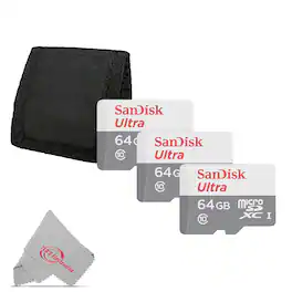 SanDisk Professional - 3x SanDisk Ultra 64GB microSDXC Memory Card UHS-1 Upto 100 MB/s Class 10 with Card Wallet