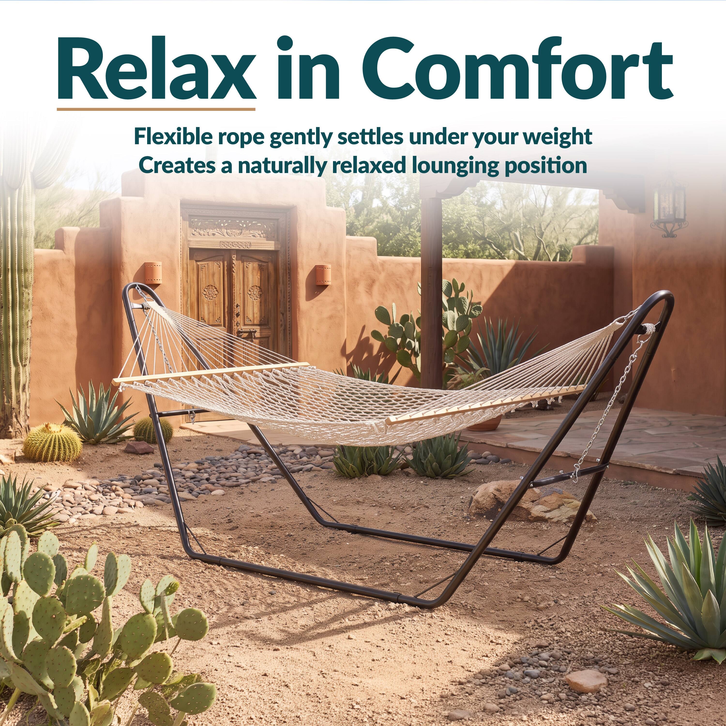 Relax in Comfort

Flexible rope gently settles under your weight  
Creates a naturally relaxed lounging position