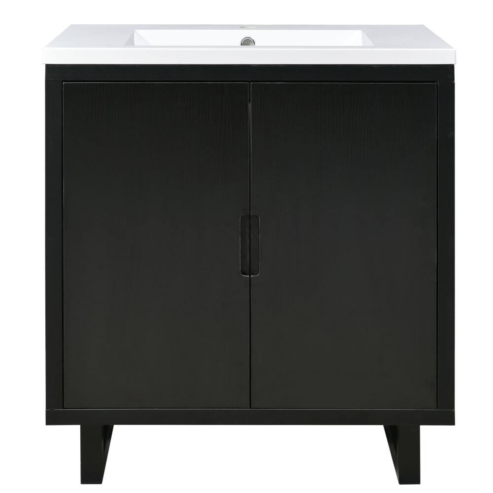 Alt View 6. Loheer - Loheer 30 inch black bathroom vanity with sink Freestanding Cabinet Solid Wood Legs - Black.