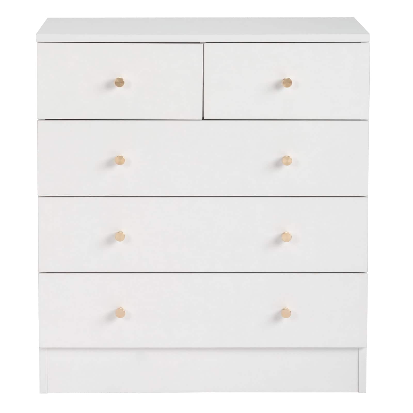 Front. Kadyn - 5 Drawer Dresser with Gold Handle, Nursery Dresser Chest Of Drawers Organizer - White.