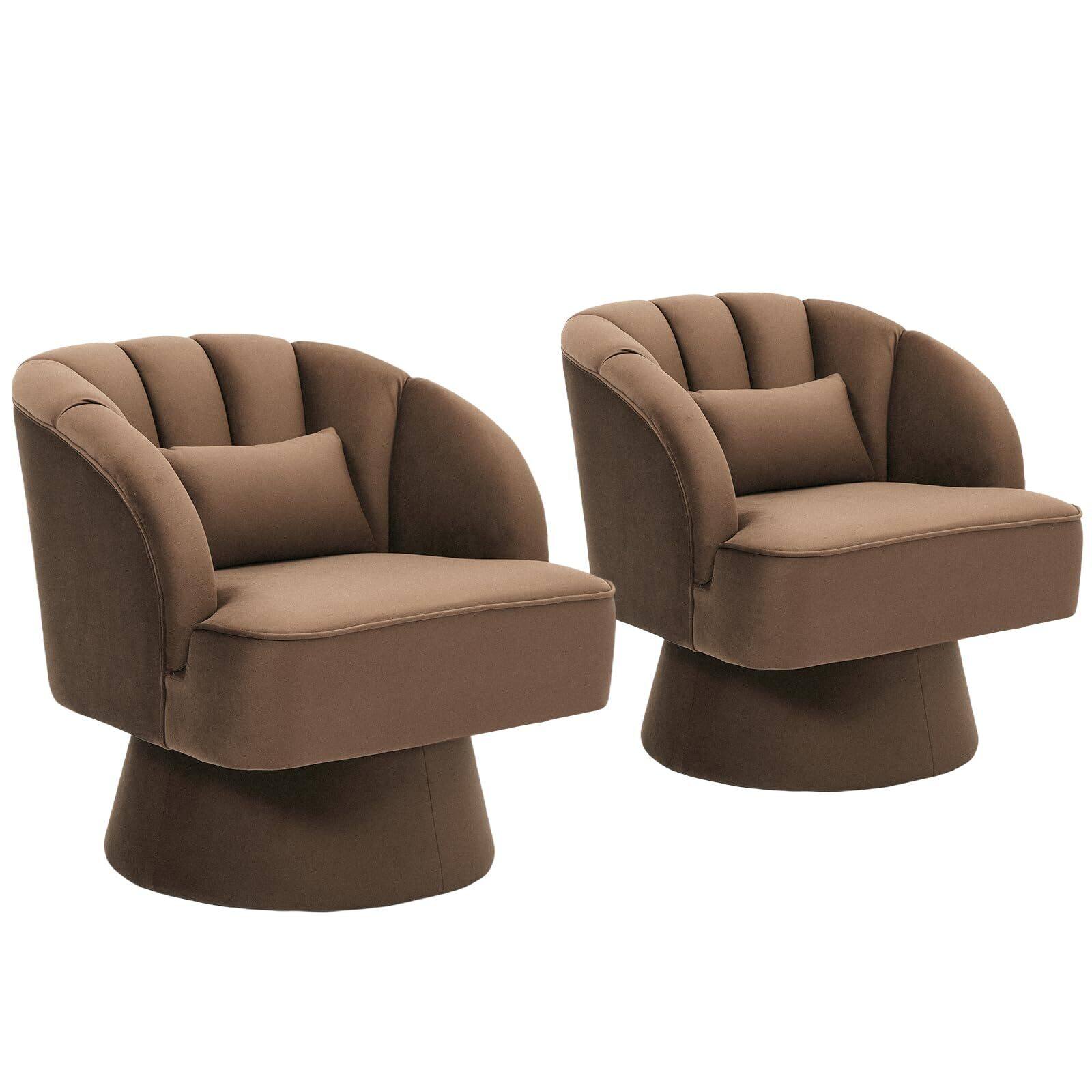 Alt View 2. Jojoka - Modern Swivel Accent Chair,360 Degree Swivel Barrel Chair with Armrest - Brown.