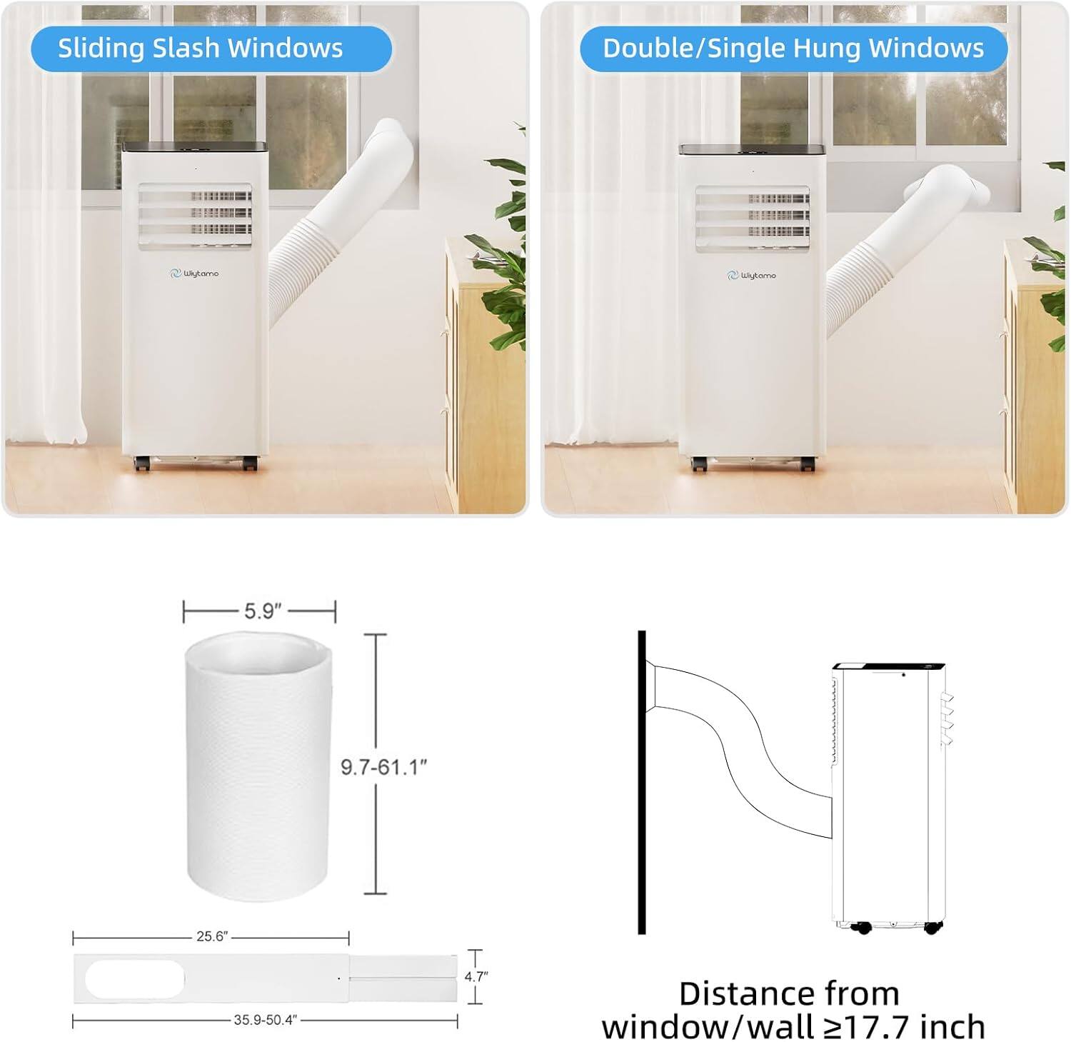 Sliding Slash Windows  
Double/Single Hung Windows  

utame  
5.9"  
9.7-61.1"  
25.6"  
35.9-50.4"  
T 4.7"  
Distance from window/wall ≥17.7 inch