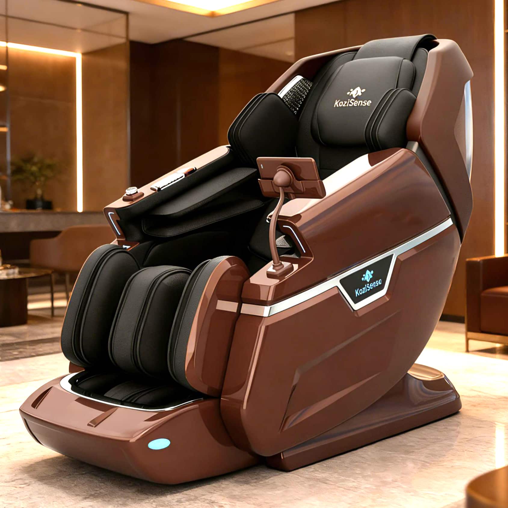 KoziSense - KZ-L66 Dual 4D+3D Luxury Massage Chair,Deep Zero Gravity,Thai Stretch,Auto Extend Legrest,Heat,FREE White Glove Delivery - Brown and Black