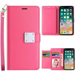 Entronix - Foldable Leather Wallet Case for iPhone 16E - Card Holder & Lanyard - Pink