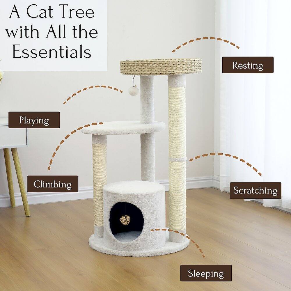 A Cat Tree with All the Essentials  
- Resting  
- Playing  
- Climbing  
- Scratching  
- Sleeping