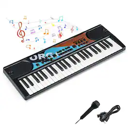 Resenkos - 49-Key Portable Electric Keyboard with 8 Rhythms & 8 Tones - Black