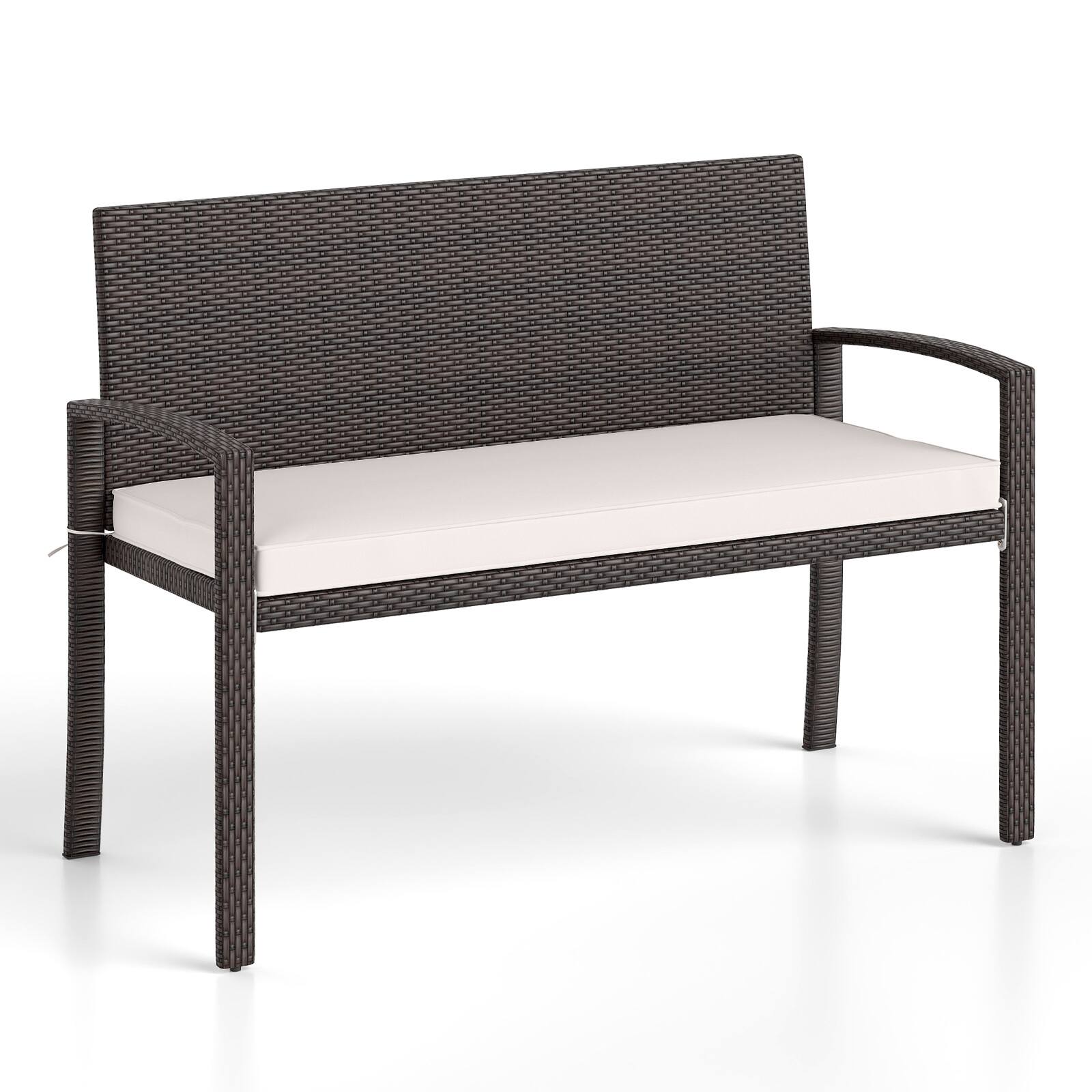 Front. Gymax - Gymax 2-Person Patio Loveseat w/ Removable Seat Cushion Metal Frame Backrest - Mix Brown, Off White.