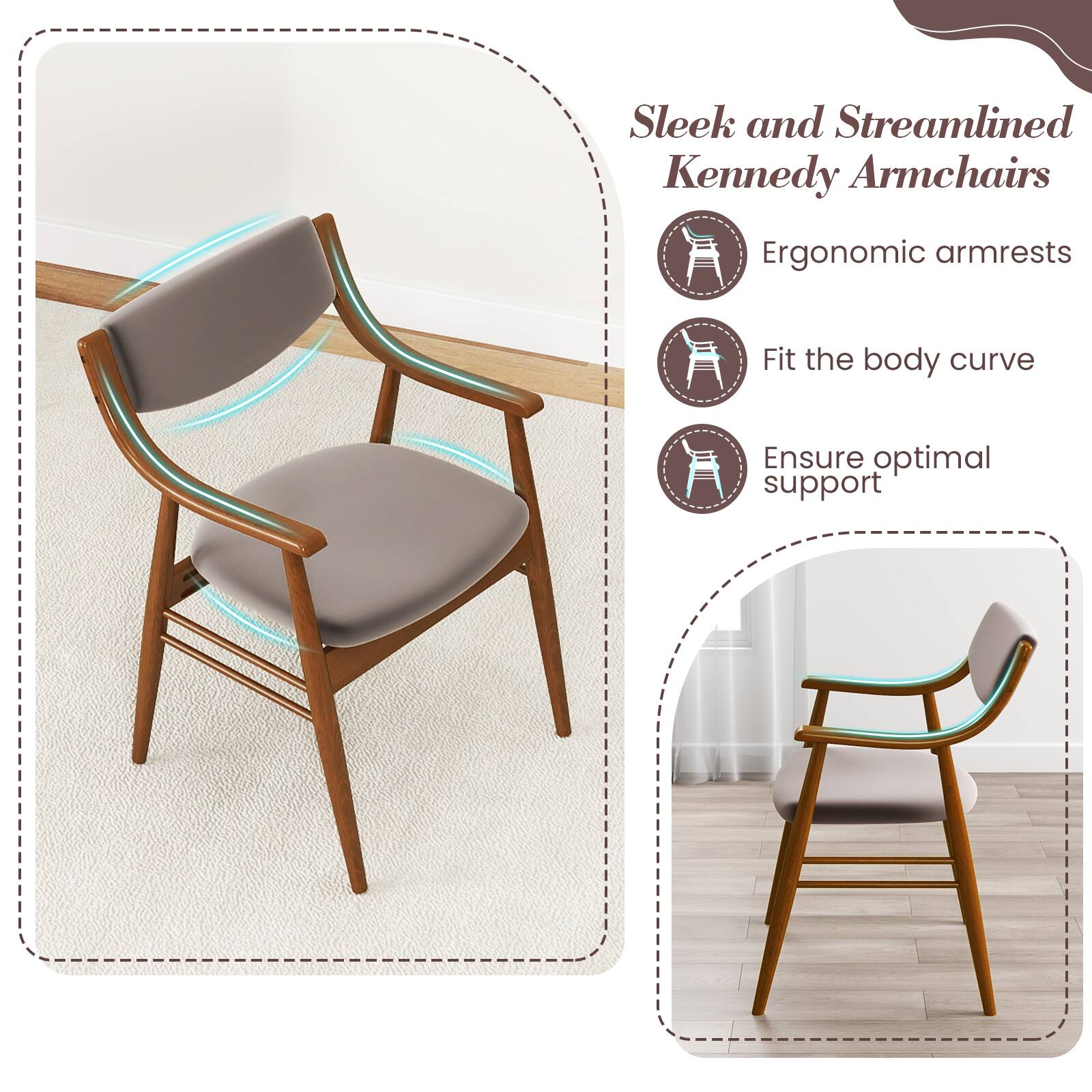Sleek and Streamlined Kennedy Armchairs

- Ergonomic armrests
- Fit the body curve
- Ensure optimal support