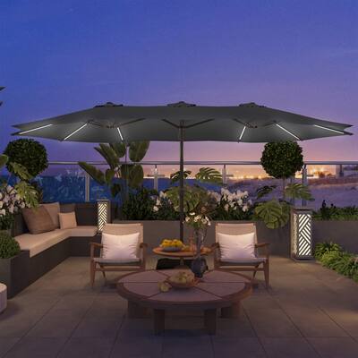 15ft patio market umbrella with base and solar light Extra Large Outdoor Double-Sided Lights Sided Patio Umbrella Zainzio 15ft Double-Sided Solar LED