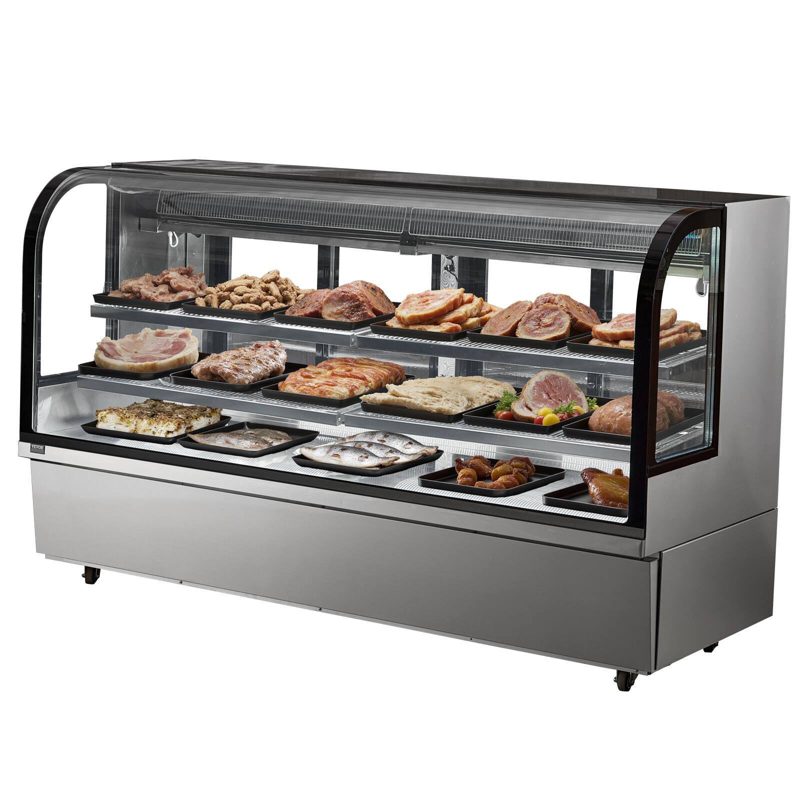 Front. VEVOR - Refrigerated Display Case, 32 Cu.Ft./901L Large Pastry Display Case, 4-Tier Commercial Display Refrigerator - Silver.
