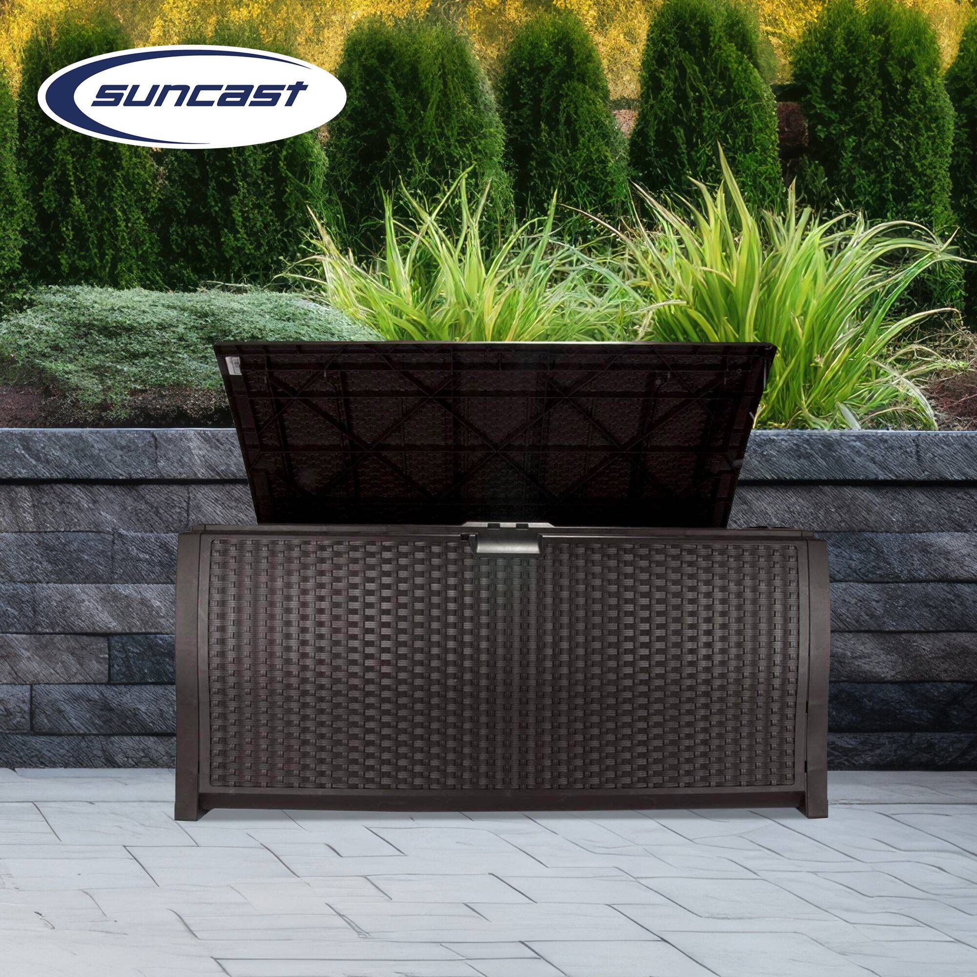 Alt View 3. Suncast - Suncast 99 Gallon Deck Garden Garage Home Wicker Resin Pool Box, Mocha (2 Pack) - Mocha.
