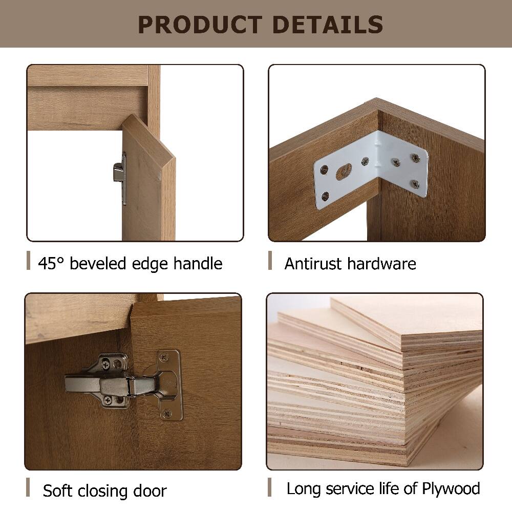 PRODUCT DETAILS

- 45° beveled edge handle
- Antirust hardware
- Soft closing door
- Long service life of Plywood