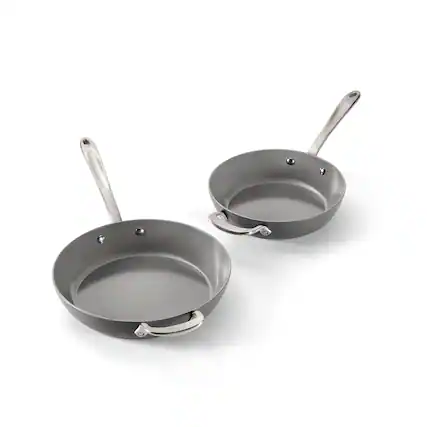 Front. All Clad - All-Clad 8.5" & 10.5" HA1® Ceramic Nonstick Fry Pan Set, Light Gray - Light Gray.