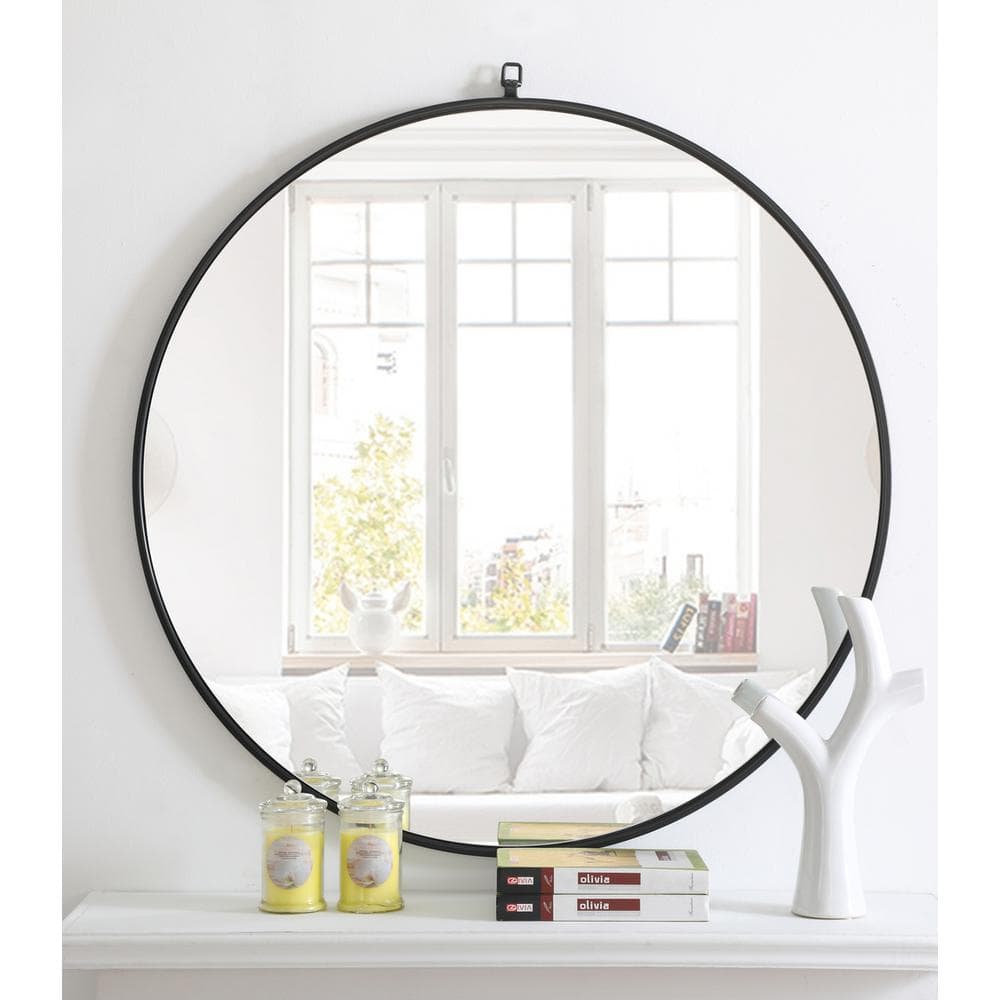Photos - Mirror Elegant Decor - Metal frame Round with decorative hook 36 inch finish - Black