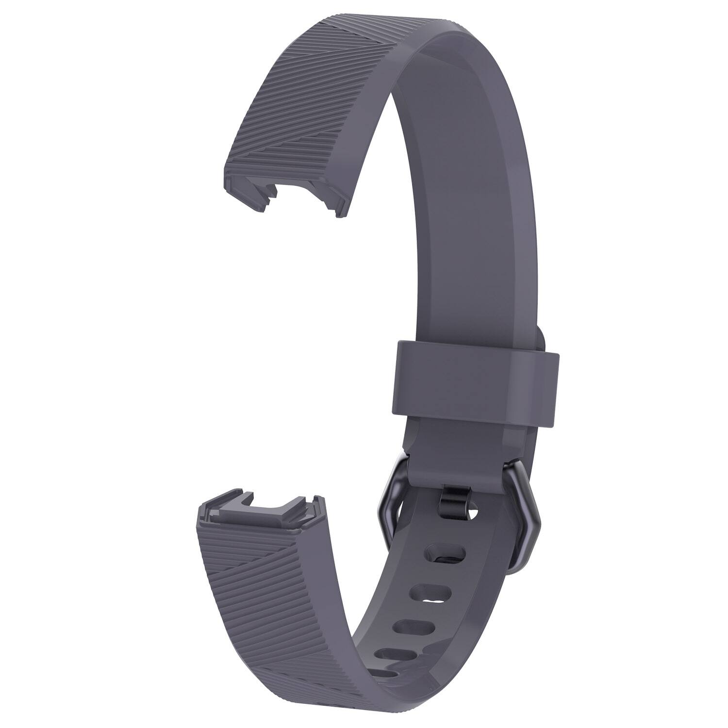 Left. StrapsCo - Active Band Rubber Watch Strap For Fitbit Alta (Medium-Long) - Grey.