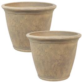 Sunnydaze - 24 in Anjelica Dual-Wall Polyresin Planter - Set of 2 - Beige