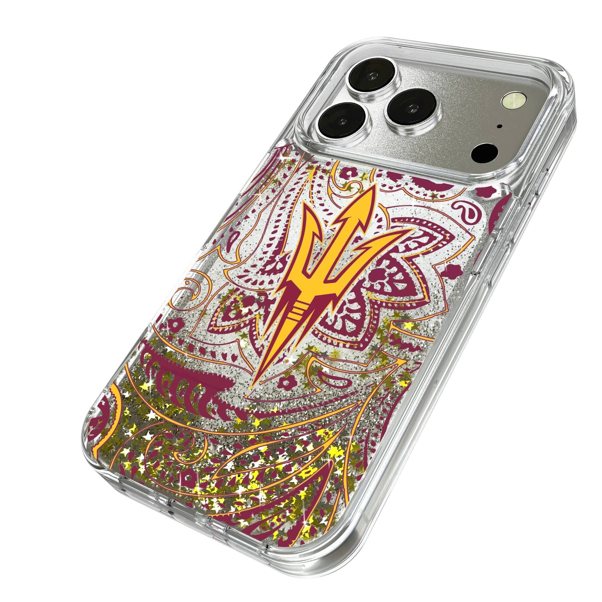 Alt View 1. Keyscaper - Arizona State Sun Devils iPhone Glitter Paisley Design Case - 14 Pro Max - Multicolor.