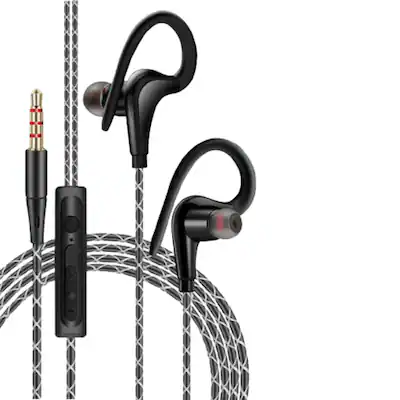 Home Collection Wired Sport Earbuds With Mic, Over Ear Hook,