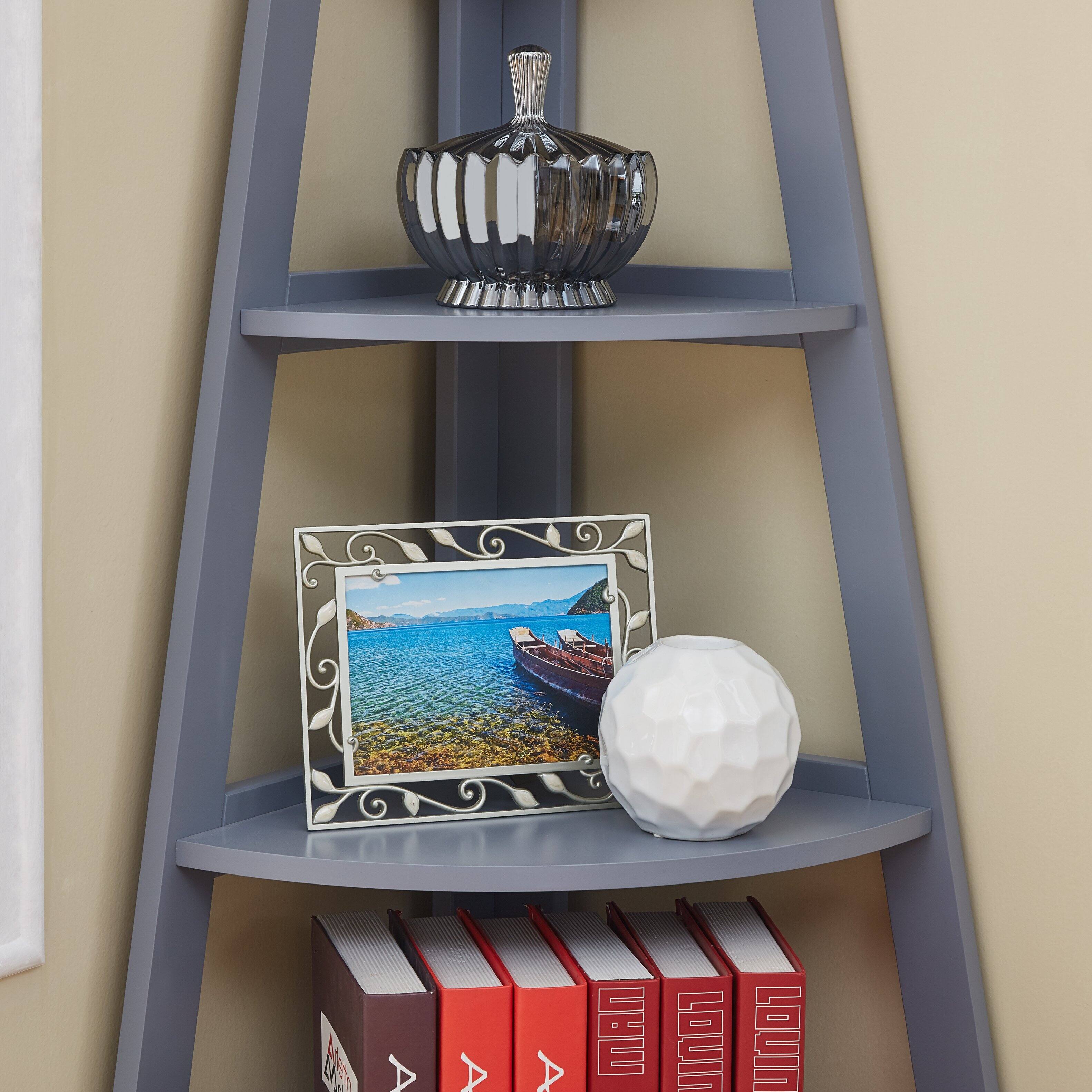 Left. Danya B - 5-Tier Pyramid Corner Display Shelves - Gray - Grey.