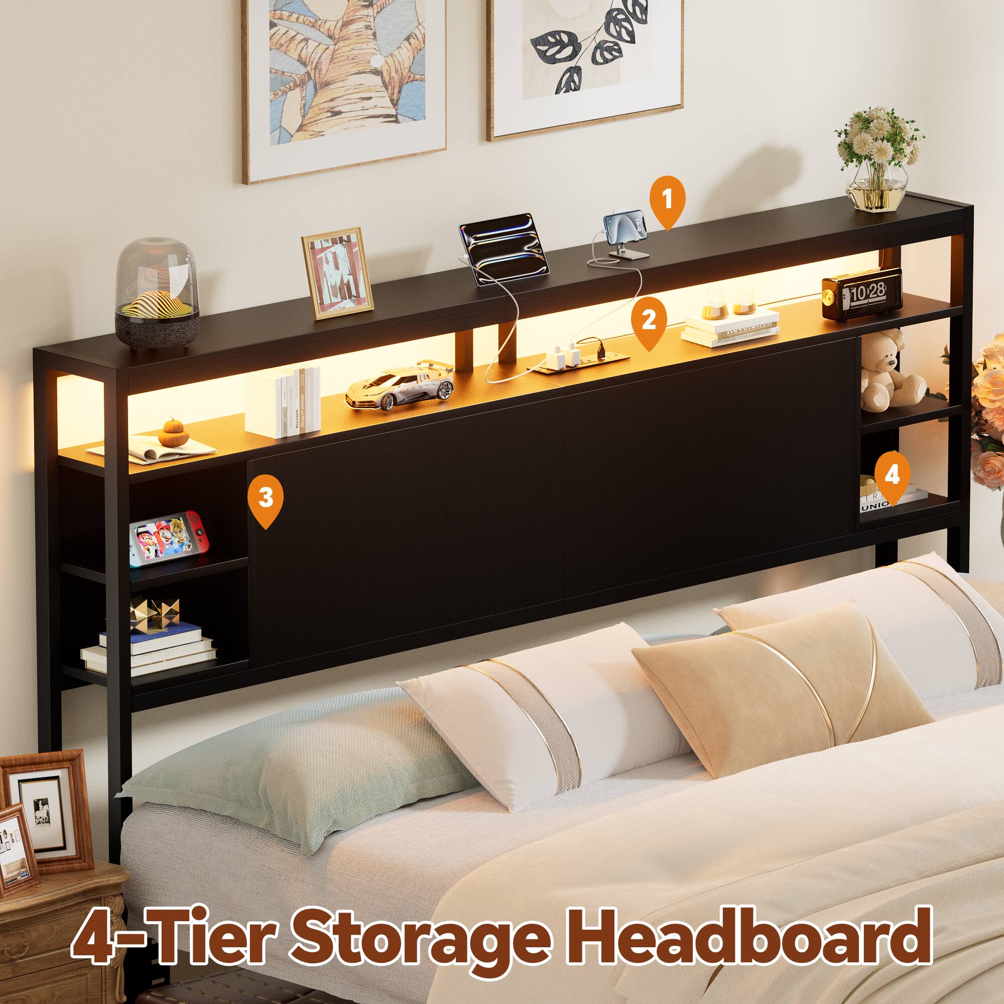 4-Tier Storage Headboard