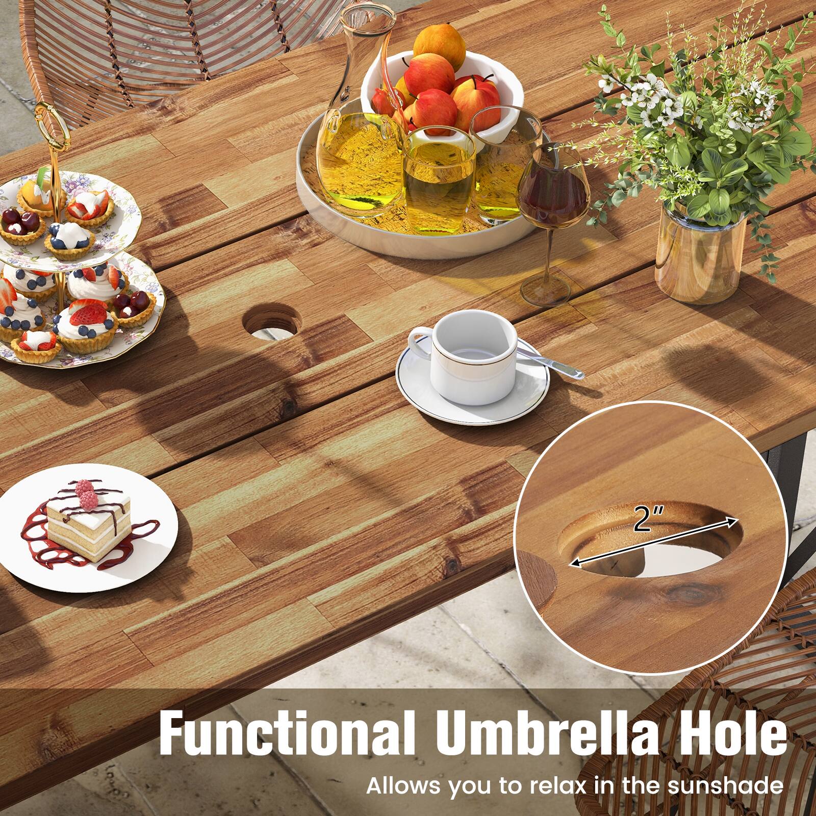 Functional Umbrella Hole  
Allows you to relax in the sunshade  

2"