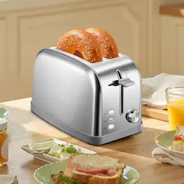 KEINVE - Retro 2-Slice Toaster: Extra-Wide Slots, 7 Shade Settings, Defrost/Bagel/Cancel, Removable Crumb Tray, Stainless Steel - Silver