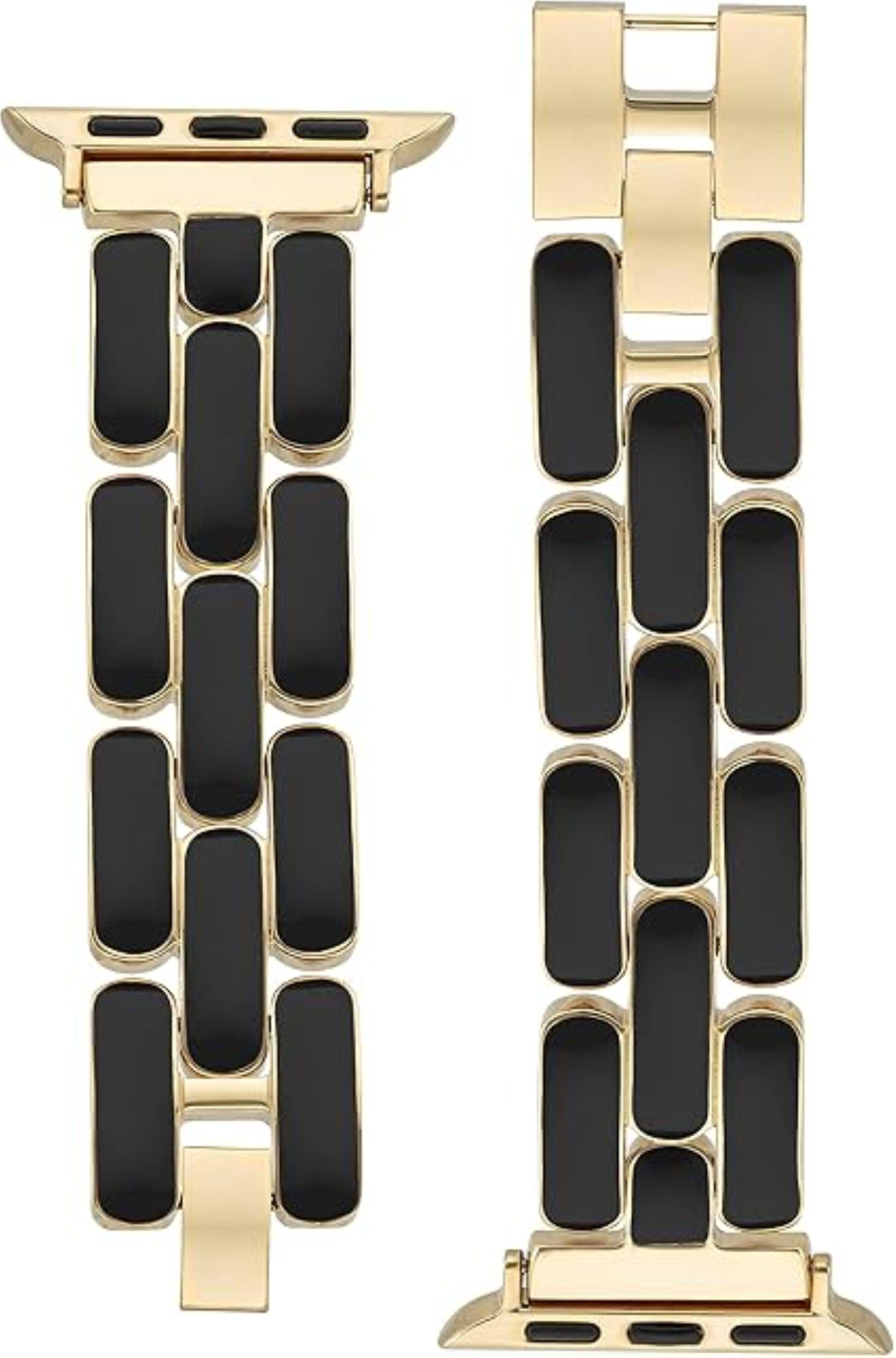 Left. Anne Klein - Gold-Tone Bracelet with Black Enamel Links & Gold-Tone Lugs – Fits 38/40/41mm Apple Watch - Gold/Black.