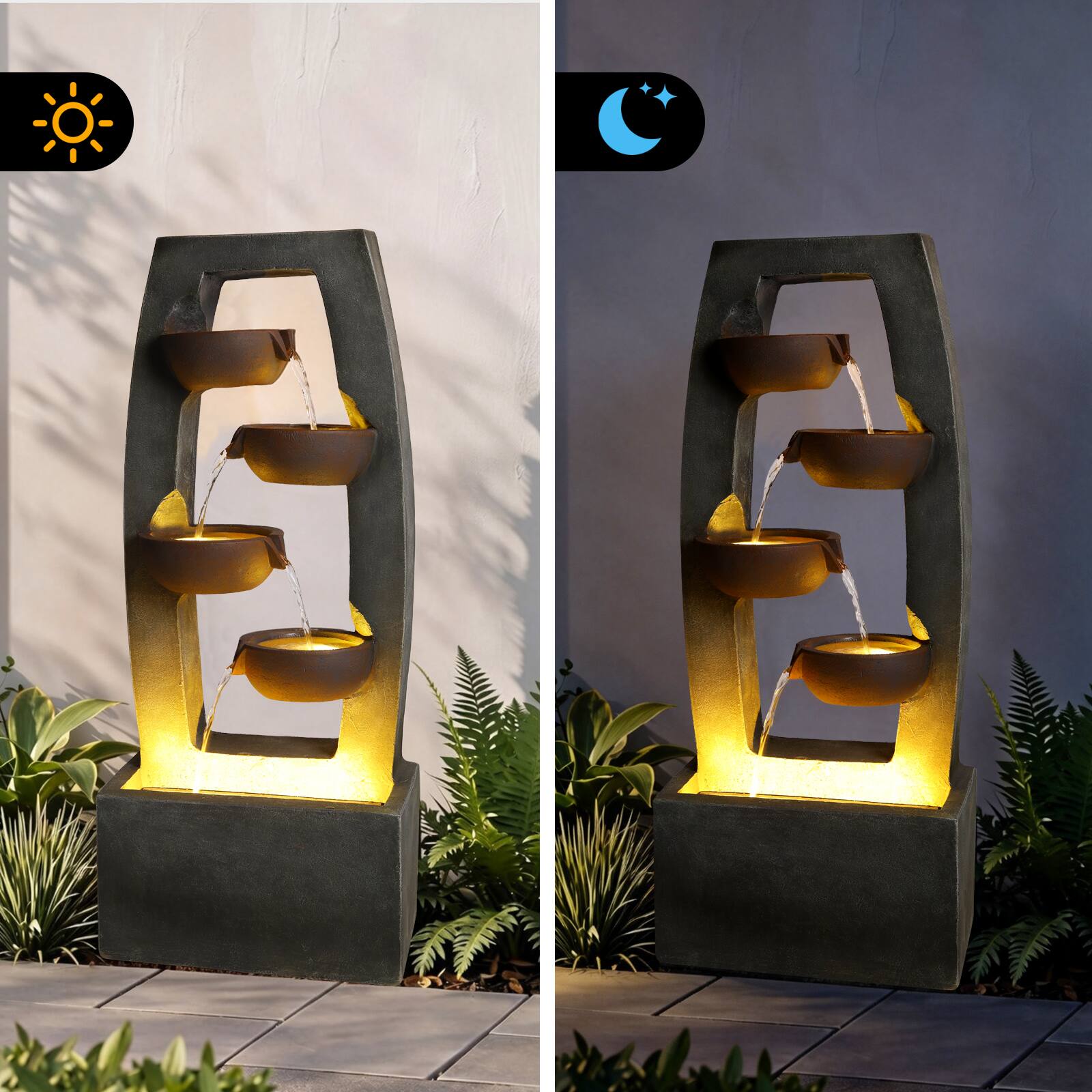 Alt View 2. Anysun - Outdoor Rock Water Fountain with Lights – 4-Tier Rectangular Cascading Waterfall Resin Garden Fountain for Landscape - Gray.