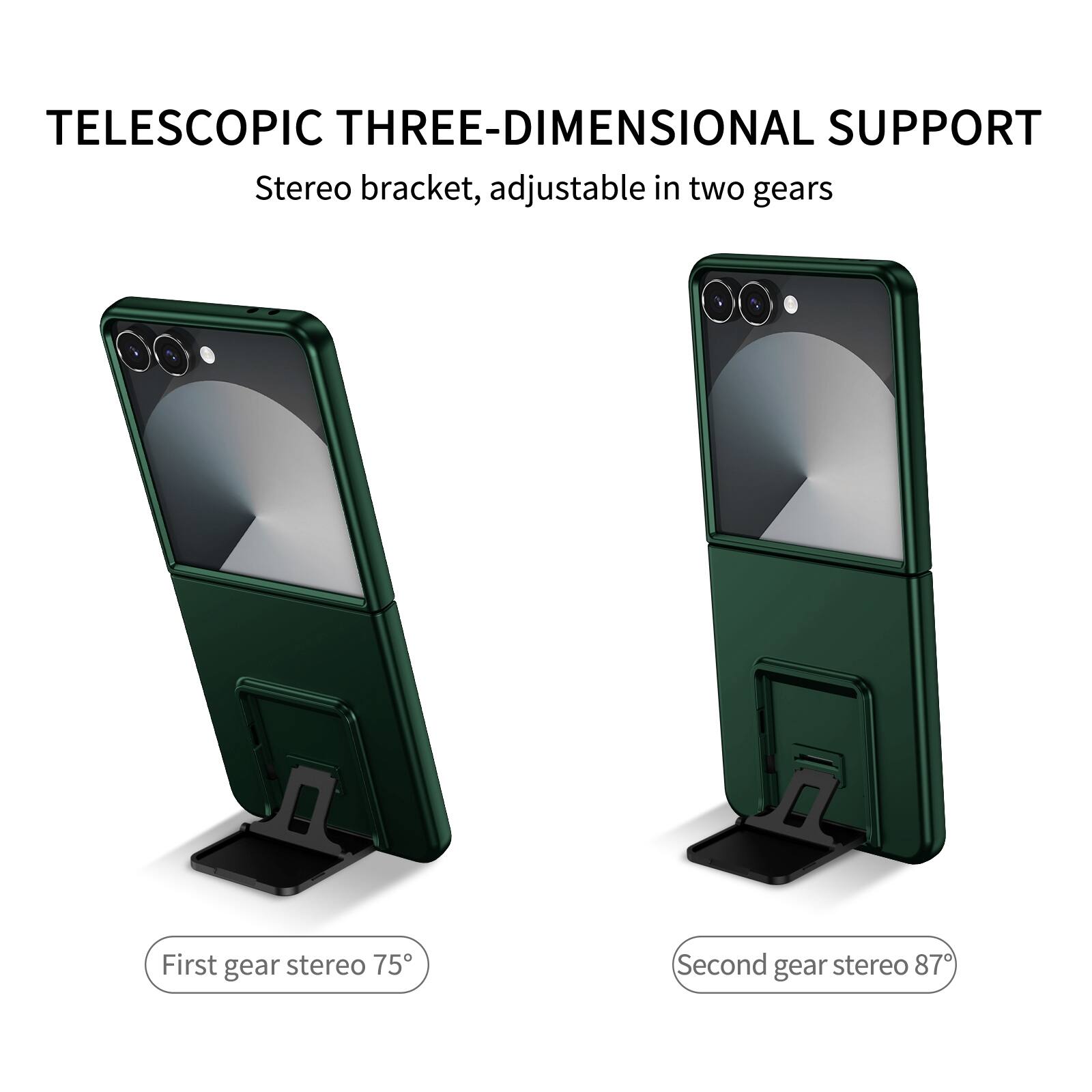 TELESCOPIC THREE-DIMENSIONAL SUPPORT  
Stereo bracket, adjustable in two gears  
First gear stereo 75°  
Second gear stereo 87°