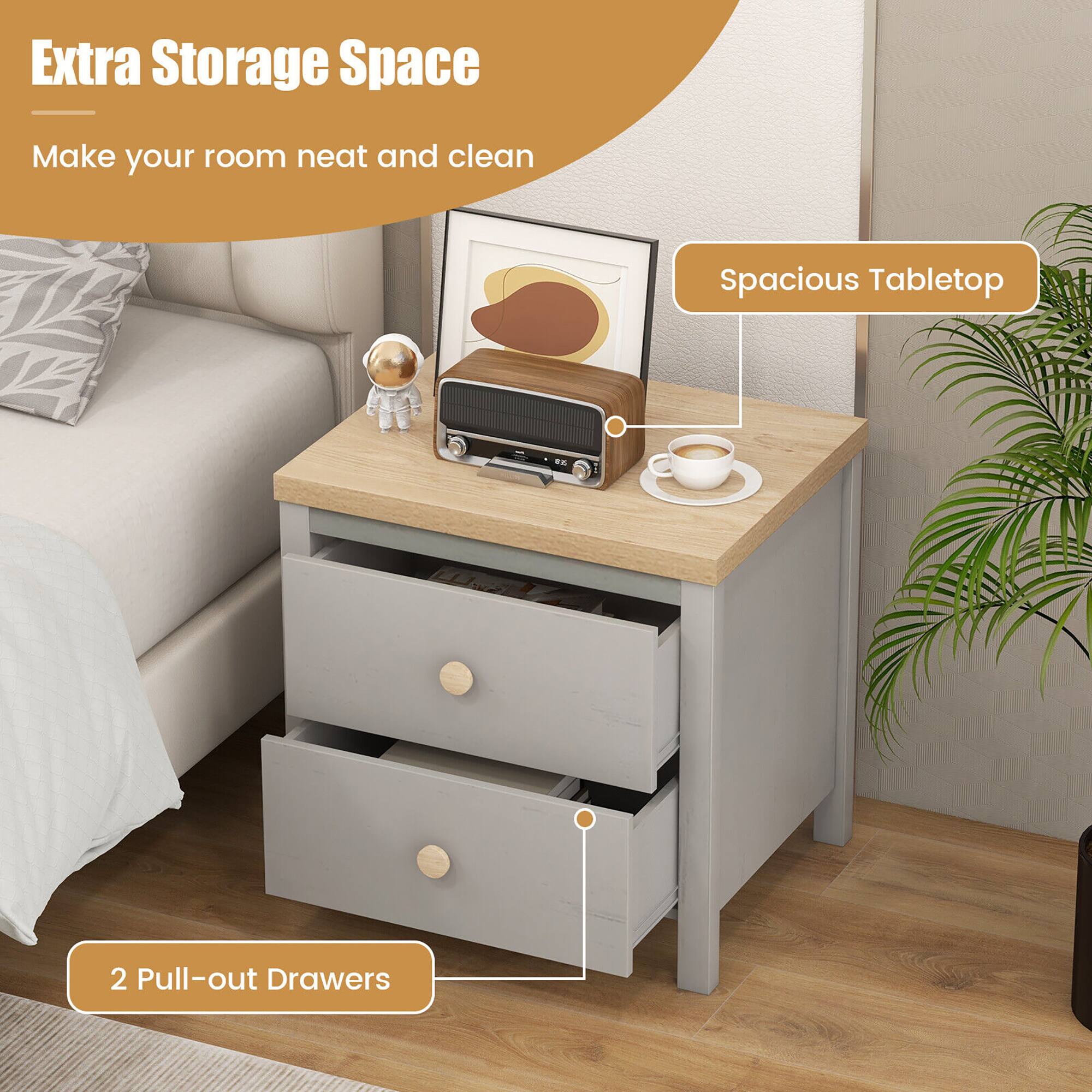 Extra Storage Space: Make your room neat and clean. Spacious Tabletop. 2 Pull-out Drawers.