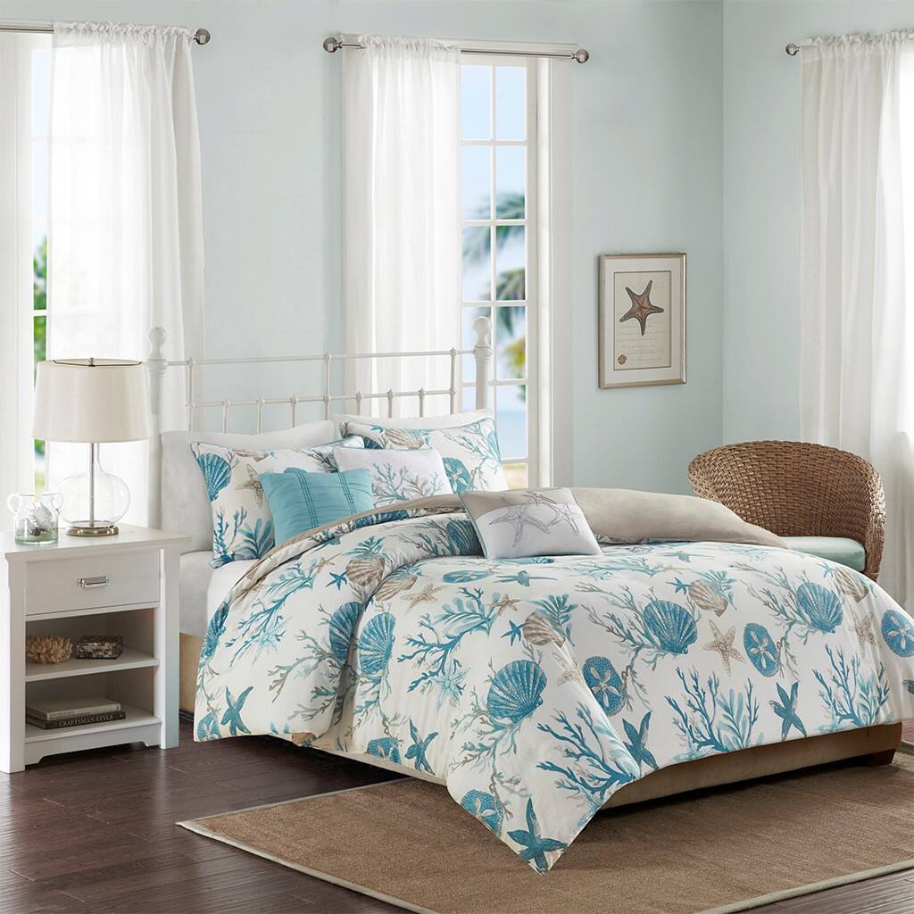 Alt View 1. Gracie Mills - Gracie Mills Koreen 6-Piece Coastal Escape Cotton Sateen Bedding Ensemble - Aqua.