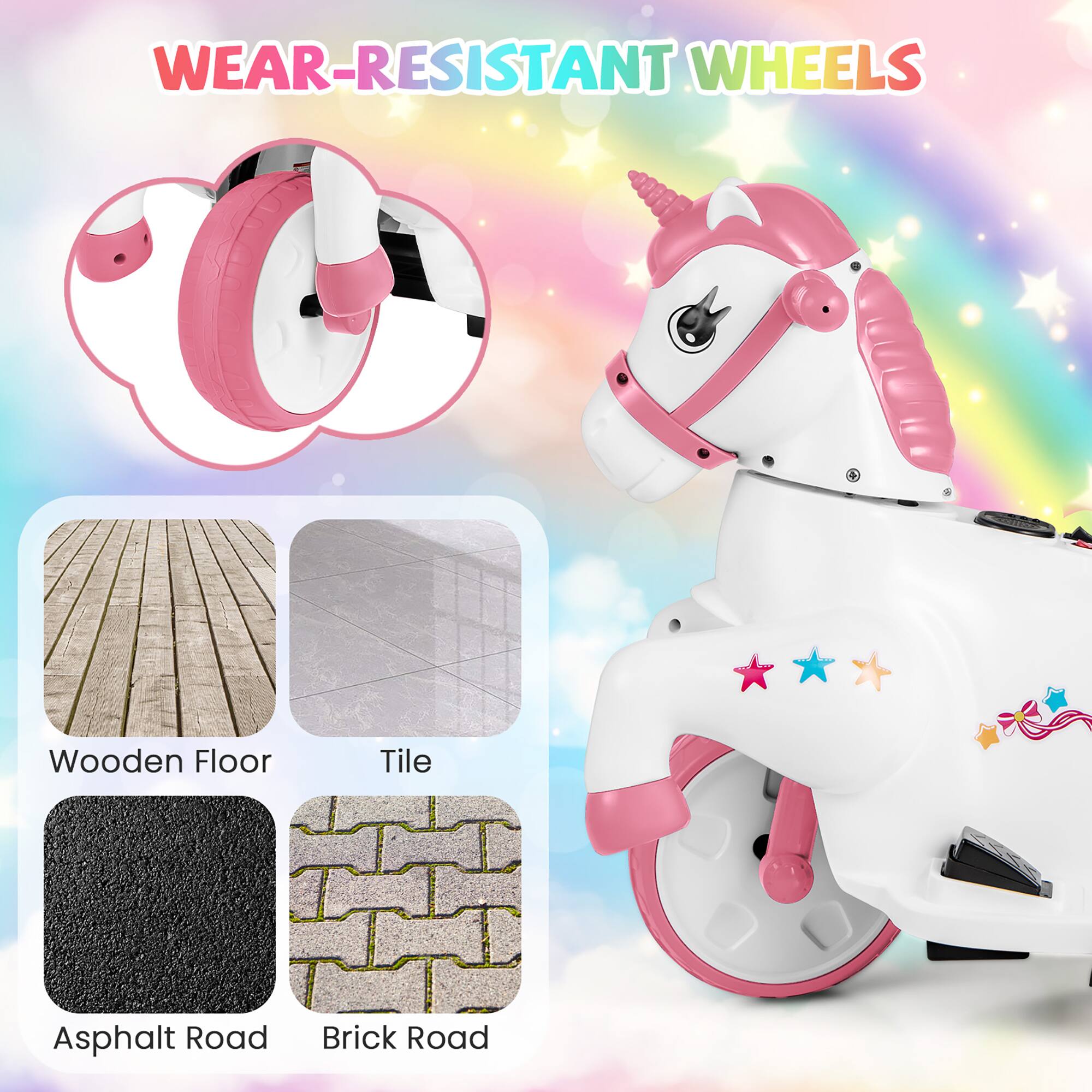 WEAR-RESISTANT WHEELS

Wooden Floor  
Tile  
Asphalt Road  
Brick Road