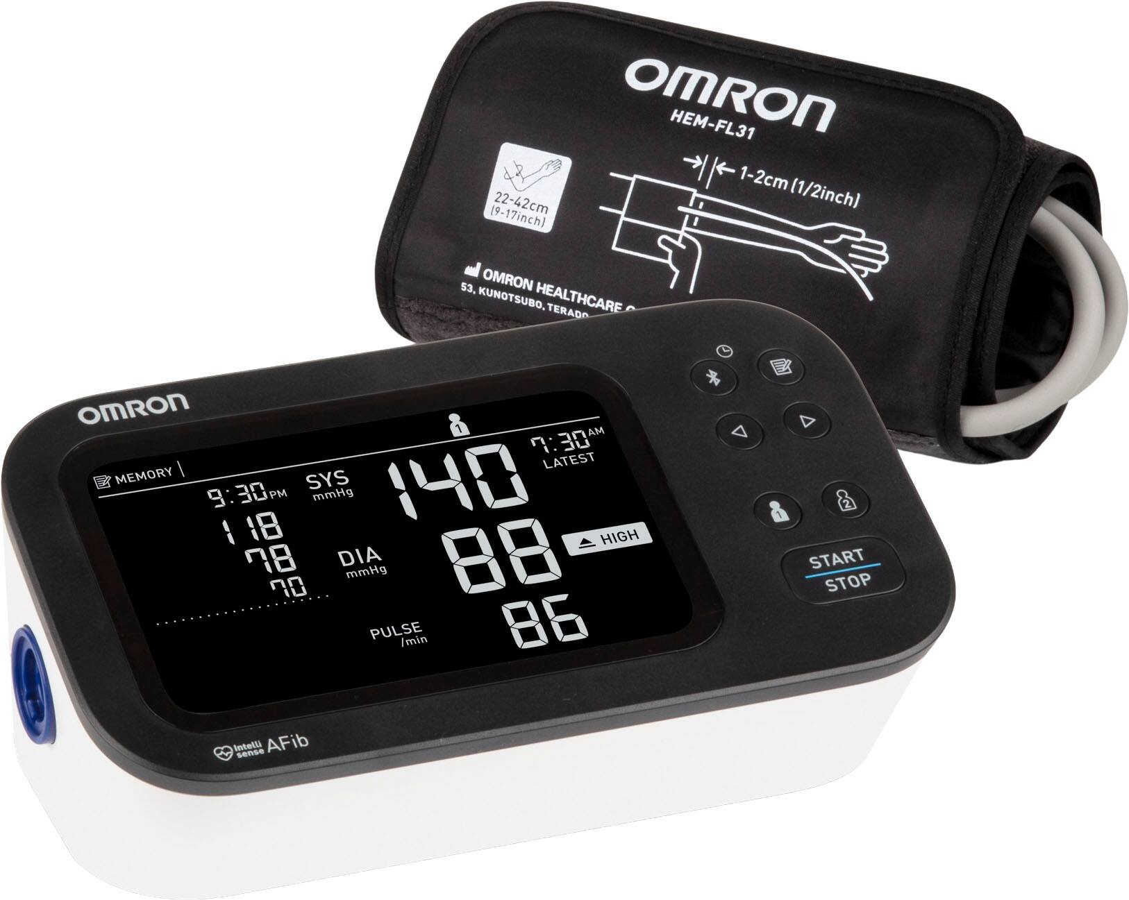 OMRON HEM-FL31 1-2cm 22-42cm (1/2inch) (9-17inch) 53. OMRON KUNOTSUBO, HEALTHCARE TERADO OmRON 1 AM 7:30 7: LATEST MEMORY SYS 140 9:30 PM mmHg 118 HIGH 78 DIA 88 mmHg 70 PULSE /min 86 START STOP Intelli sense AFib.