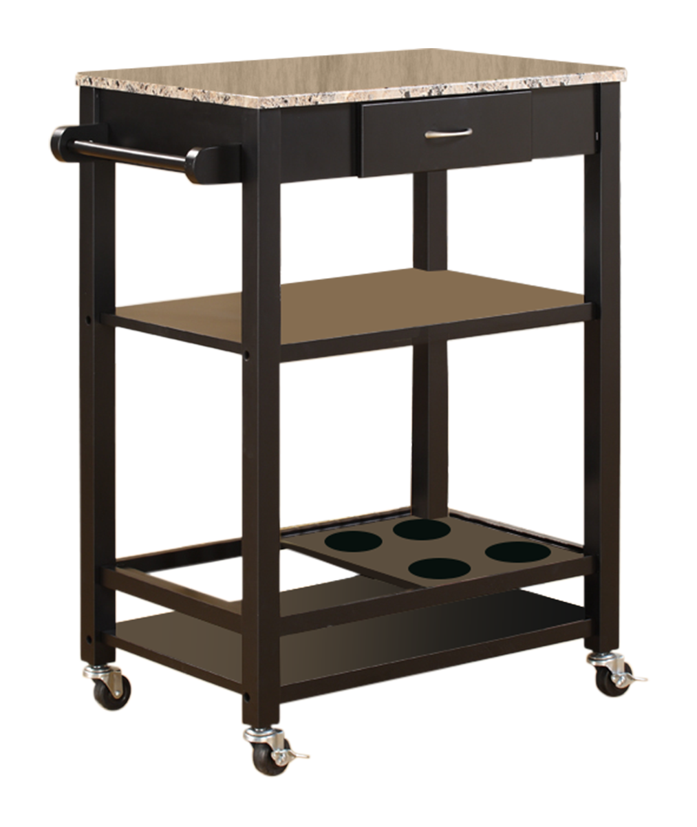 Angle. Kings Brand Furniture - Kings Brand Furniture Faux Marble with Wood Kitchen Buffet Serving Cart, Black Finish - Black.